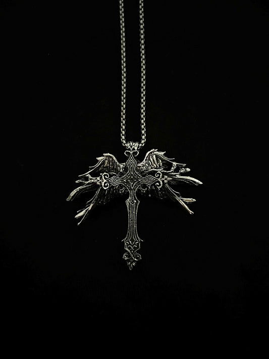 PUNKLRY ANGEL WINGS CROSS NECKLACE