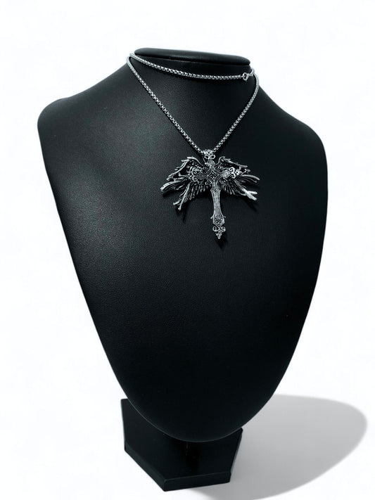 PUNKLRY ANGEL WINGS CROSS NECKLACE